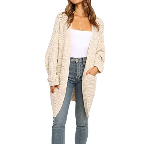 Strickjacke Damen, Strickjacke Damen Lang Cardigan mit Tasche Lässige Leichte Strickpullover Oversize Elegant Strickjacken Strickmantel Winter Outwear Open Front Pullover Jacke von Generic