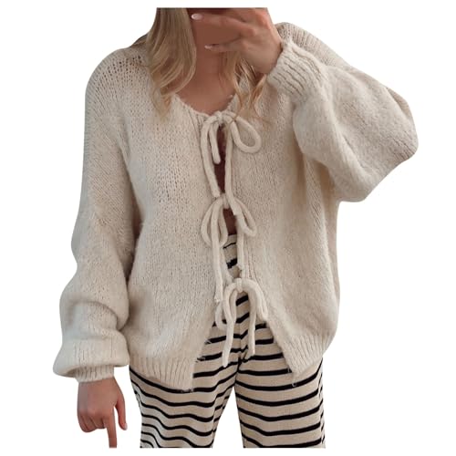 Strickjacke Damen, Strickjacken Für Damen Langarm Bunt Streifen Cardigan Pullover mit Knöpfe Kurze Strickjacke Winter Leichte Dünne Offene Sweater Mantel Elegant Casual Strickmantel von Generic