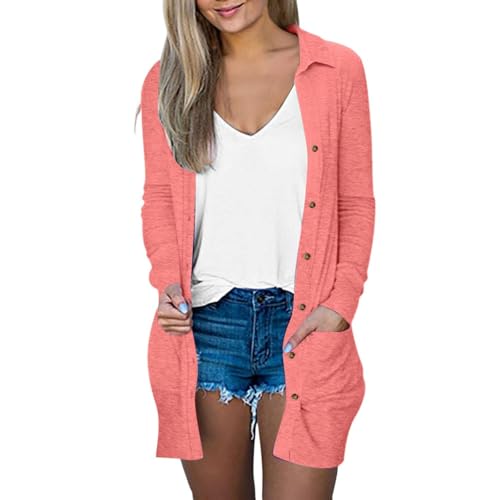 Strickjacke Damen Alte Zeiten Strickjacken für Damen Elegant Gerippt Cardigan Lässig Langarm Pullover mit Taschen Herbst XXL C Watermelon Red Strickjacke Damen Alte Zeiten Strickjacken für Damen Elegant Gerippt Cardigan Lässig Langarm Pullover mit Taschen Herbst XXL C Watermelon Red von Generic