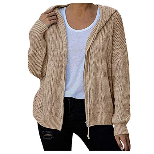 Strickjacke Damen Grau - Pulli Strick Strick Women Cardigan Jacke mit Kapuze Mantel Reißverschluss großer Pulli Strickjacken 44 von Generic