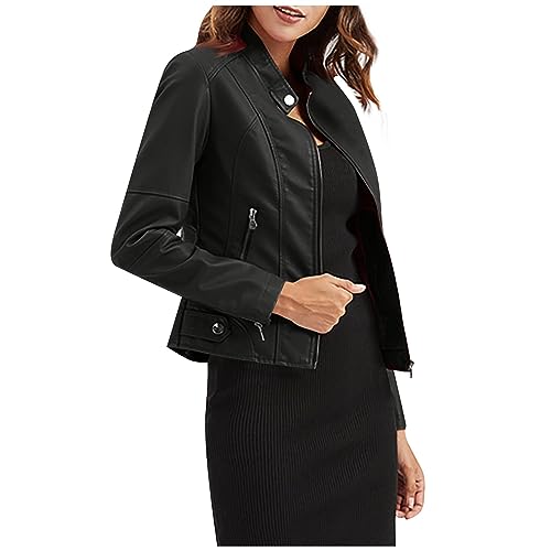 Strickjacke Damen Kunstlederjacke Kurz Mode für Damen Lederjacke Jacke Motorradjacke Blouson Damen-Jacken mit Reißverschluss Windjacke Italienische L A Black von Generic