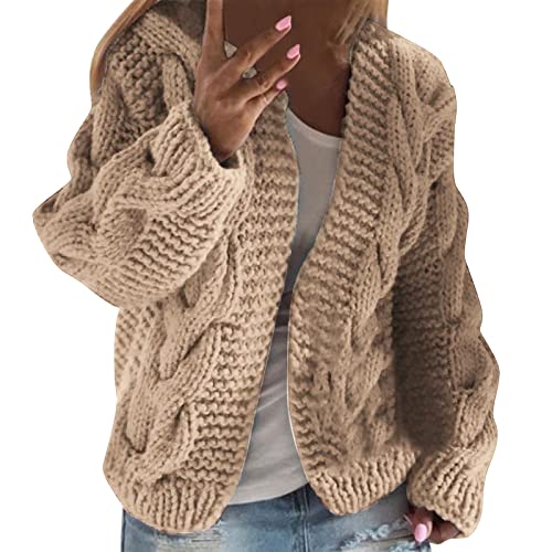 Strickjacke Damen Kurz,Damen Cardigan mit Kapuze Grobstrick Strickmantel Herbst Winter Langarm Open Front Strickjacken Einfarbig Sweater Strickjacke Casual Lose Oberteil Outdoorjacke von Generic