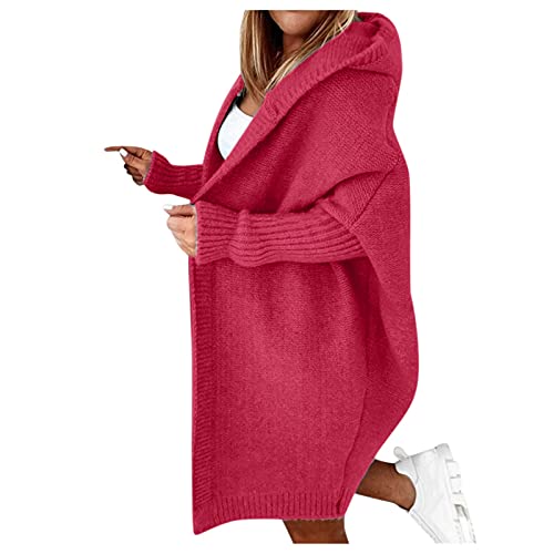 Strickjacke Damen Lang, Cardigan Damen Herbst Warme Strickjacken mit Kapuze Offene Front Longjacke Übergang Elegant Strick Jacke Trachten Strickweste Freizeit Einfarbig Herbstmode Strickcardigan von Generic