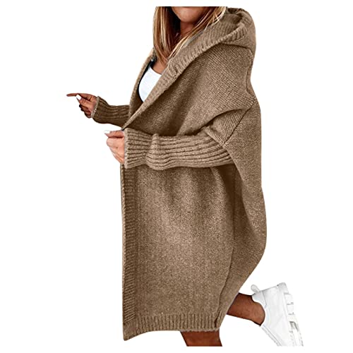 Strickjacke Damen Lang, Cardigan Damen Herbst Warme Strickjacken mit Kapuze Offene Front Longjacke Übergang Elegant Strick Jacke Trachten Strickweste Freizeit Einfarbig Herbstmode Strickcardigan von Generic
