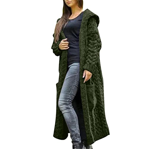 Strickjacke Damen Lang, Damen Strickjacke Lang Cardigan Kapuzenpullover Grobstrickjacke Strickmantel mit Kapuze Cardigan Strickpullover Winter Jacke Sweater Outerwear von Generic