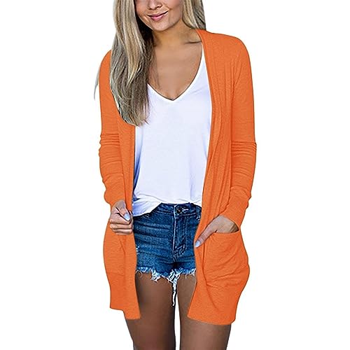 Strickjacke Damen Lang, Strickmantel Lang Damen Damen Strickjacke Plüschjacke Damen Damen Strickjacke Lang Herbst Mode Damen Strickmantel Langer Mantel Damen Strickweste Damen (Orange,3XL) von Generic