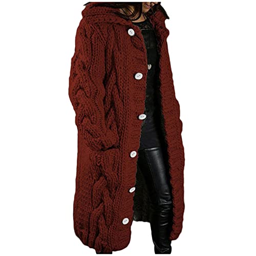 Strickjacke Damen Lang Einfarbig Langarm Grobstrick Cardigan Warme Longseelve Winterjacke Knöpfen Wintermantel Mit Tasche Plus Size Longstrickmantel Übergangsjacke Freizeitjacke Outer Jacke S-5XL von Generic