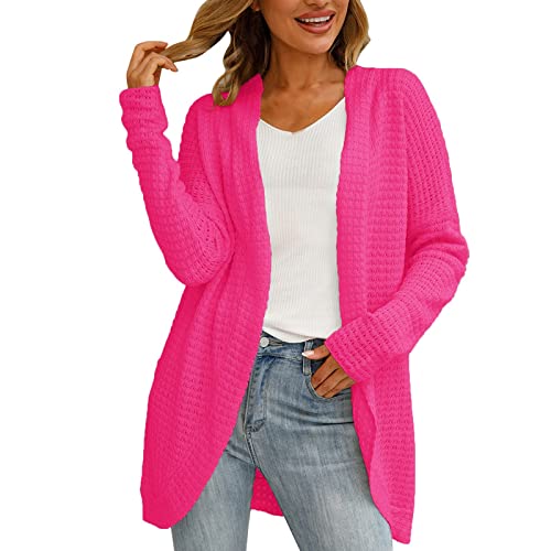 Strickjacke Damen Lang Elegante Casual Cardigan Damen Strickpullover Strickmantel Winter Outwear mit Taschen und Langarm Maxi Lang Colorblock Cardigan Sweater(B Pink,L) von Generic