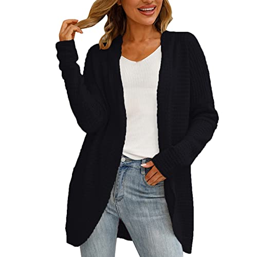 Strickjacke Damen Lang Elegante Casual Cardigan Damen Strickpullover Strickmantel Winter Outwear mit Taschen und Langarm Maxi Lang Colorblock Cardigan Sweater(B Schwarz,XL) von Generic