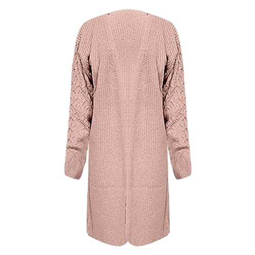 Strickjacke Damen Lang Elegante Casual Cardigan Damen Strickpullover Strickmantel Winter Outwear mit Taschen und Langarm Maxi Lang Colorblock Cardigan Sweater(D Rosa,3XL) von Generic