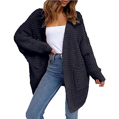 Strickjacke Damen Lang Elegante Casual Cardigan Damen Strickpullover Strickmantel Winter Outwear mit Taschen und Langarm Maxi Lang Colorblock Cardigan Sweater(E Schwarz,XXL) von Generic