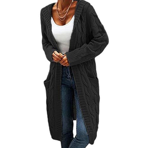 Strickjacke Damen Lang Grobstrick Cardigan Lose Oversize Strickcardigan Leichte Elegante Strickmantel Casual Einfarbig Open Front Sweater Winterjacke von Generic