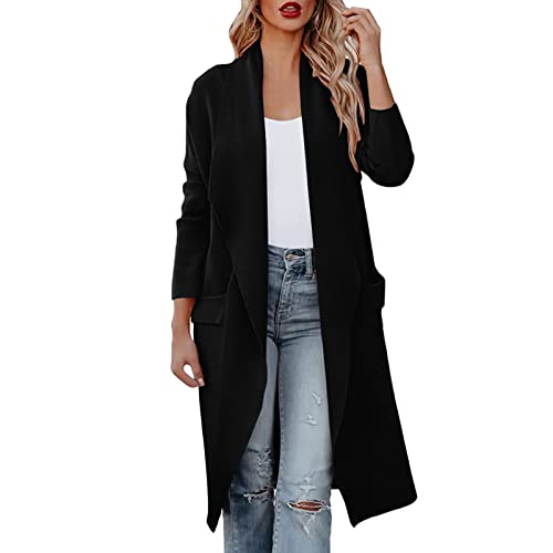 Strickjacke Damen Langarm Drapiert Open Front Lange Cardigan mit Taschen Damen Strickjacke Pullover Cardigan Langarm Oversize Frühling Winter Herbst Cardigan Lang Mantel Grobstrick Strickmantel von Generic