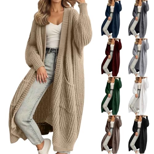 Strickjacke Damen Langarm Grobstrick-Cardigan Open Front Sweater Herbst Winter Casual Strickcardigan Pullover mit Taschen von Generic