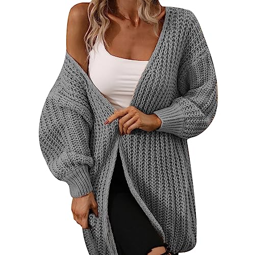 Strickjacke Damen Lange Ärmel Open Front Cardigan Damen Herbst Winter Lange Strickjacke Einfarbig Mode Lässig Gestrickter Pullover (Grey, S) von Generic