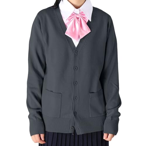 Strickjacke Damen - Leichte Strickjacke Lang mit Taschen Rundhals Kurz Strickjacke Klassisch Oberteile Elegant Große Größen Strickjacke V-Ausschnitt Knopfleiste lockere -Outfits modisch von Generic