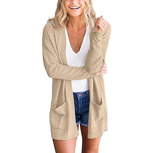 Strickjacke Damen Schwarz - Damen Herbst Open Front Cardigan mit Taschen Casual Duster Leichter Strick Cardigan Sweater Feinstrick Mantel von Generic