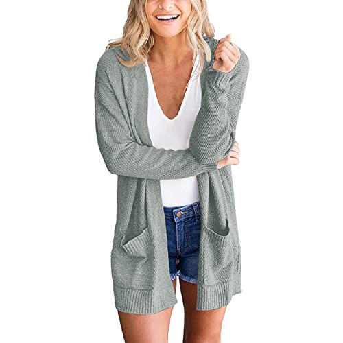 Strickjacke Damen Schwarz - Damen Herbst Open Front Cardigan mit Taschen Casual Duster Leichter Strick Cardigan Sweater Feinstrick Mantel von Generic