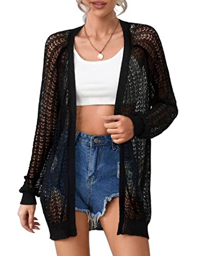 Strickjacke Damen Sommer,Leichte Häkeln Langarm Dünne Strickjacke Strand Cover Up von Generic
