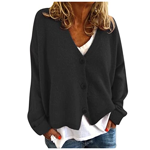 Strickjacke Damen Sommer Leicht Kurz Cardigan Schwarz Dünn-Strickjacken Elegant Langarm Strickmantel Mit Knöpfe Herbst Übergangsjacke Oversized Sweater-Jacke 2023 Damenjacken von Generic