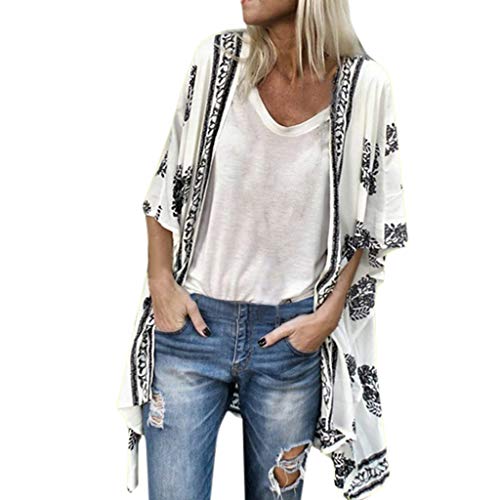 Strickjacke Damen Strand Boho Kimono Damen Oversized Chiffon Shirt Sommerjacke Kurzarm Leichte Casual Locker Florale Kurz Cardigan Cover-Up Beachwear von Generic