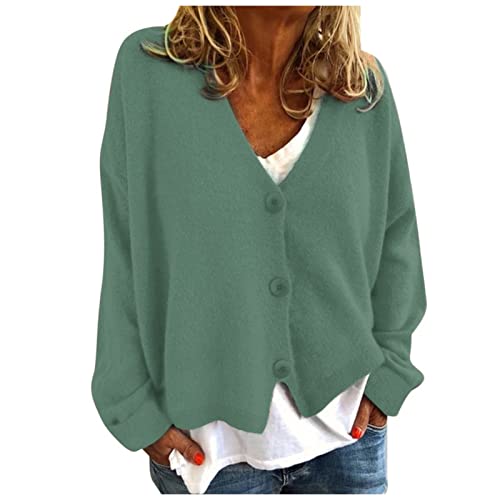 Strickjacke Damen V Ausschnitt Cardigan Elegant Einfarbig Kurz Strickmantel Pullover GroßE GrößEn Wintermantel Grobstrickjacke Herbst Winter Strickpullover Jacke mit Knopf von Generic