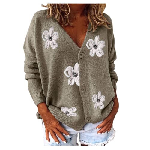 Strickjacke Damen V Ausschnitt Cardigan Elegant Einfarbig Kurz Strickmantel Pullover GroßE GrößEn Wintermantel Grobstrickjacke Herbst Winter Strickpullover Jacke mit Knopf von Generic