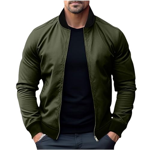 Übergangsjacke Herren Baumwolle Bomberjacke Dünne Y2k Fliegerjacke Mit Reißverschluss Stehkragen Sportjacke Freizeit Outdoor Herrenjacke Lässige Leicht Freizeitjacke Jacket Armeegrün L von Generic