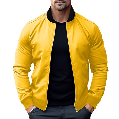 Strickjacke Herren Baumwolle Sommerjacke Dünne Bomberjacke Lässige Übergangsjacke mit Reißverschluss Fliegerjacke Leicht Fahrradjacke Trainingsjacke Outdoor Bekleidung Prime Gelb XXL von Generic