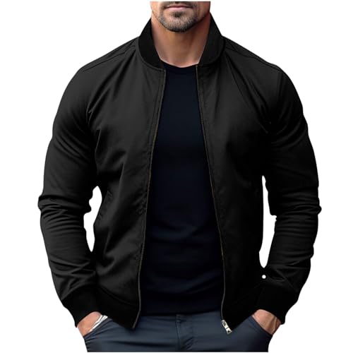 Übergangsjacke Herren Baumwolle Bomberjacke Dünne Y2k Fliegerjacke Mit Reißverschluss Stehkragen Sportjacke Freizeit Outdoor Herrenjacke Lässige Leicht Freizeitjacke Jacket Schwarz L von Generic