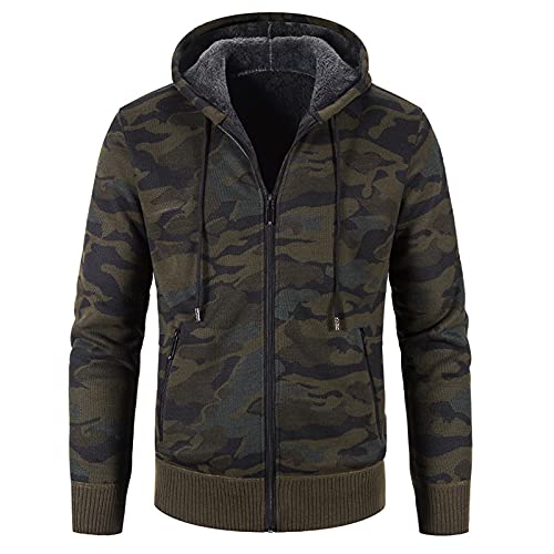 Strickjacke Herren Camo Fleecejacke mit Kapuze & Reissverschluss - Strick Sweatjacke Männer Cardigan für Winter Sportjacke Outdoorjacke Grün XXL von Generic