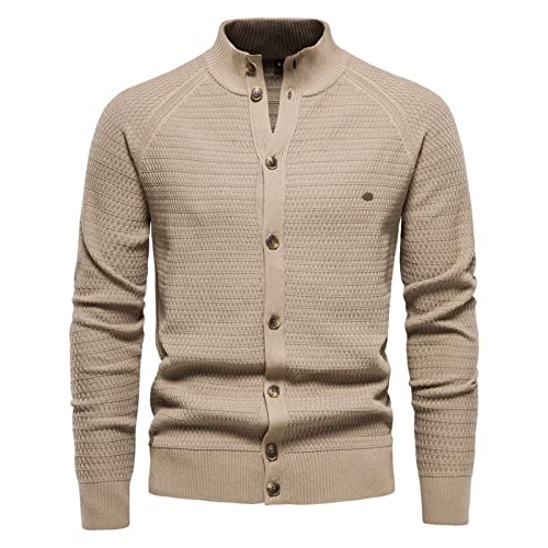 Strickjacke Herren Einfarbig Mode Business Stehkragen Thermo Cardigan Strickpullover Freizeit Weichem Bequem Langarm Mit Knöpfen Sweatjacke Regular Fit Sweater Jacke Sportjacke Outdoorjacke von Generic