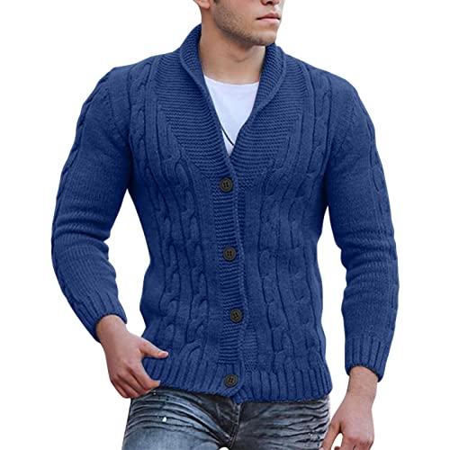 Strickjacke Herren Langarm Kragen Cardigan Herren-Strickjacke mit Zopfmuster, Schalkragen, lockere Passform, Lange Ärmel, lässige Strickjacken Teddymantel,Schwarz von Generic