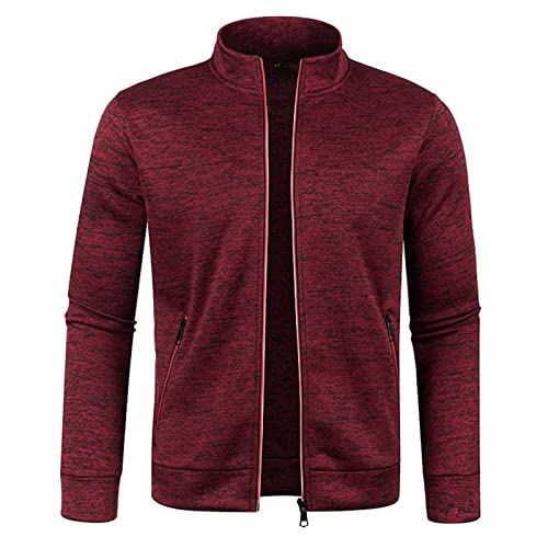 Strickjacke Herren Langarm Übergangsjacke Sweatjacke ohne Kapuze Slim Fit Herbstjacke Zipper Stehkragen Jacke mit Tasche Bequeme Cardigan Leichte Freizeitjacke Einfarbig Sportjacke Übergroße Outerwear von Generic