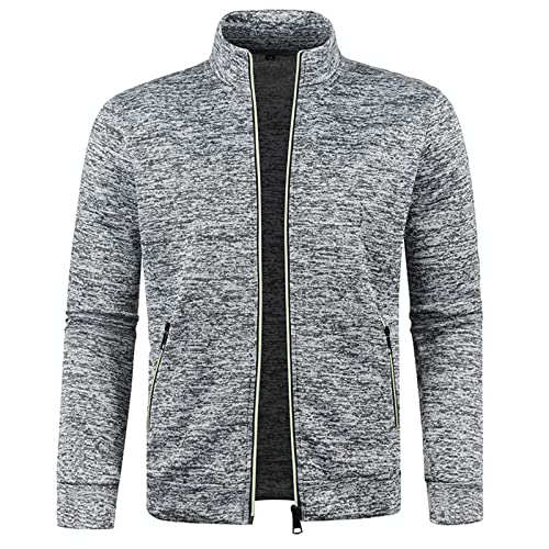 Strickjacke Herren Langarm Übergangsjacke Sweatjacke ohne Kapuze Slim Fit Herbstjacke Zipper Stehkragen Jacke mit Tasche Bequeme Cardigan Leichte Freizeitjacke Einfarbig Sportjacke Übergroße Outerwear von Generic