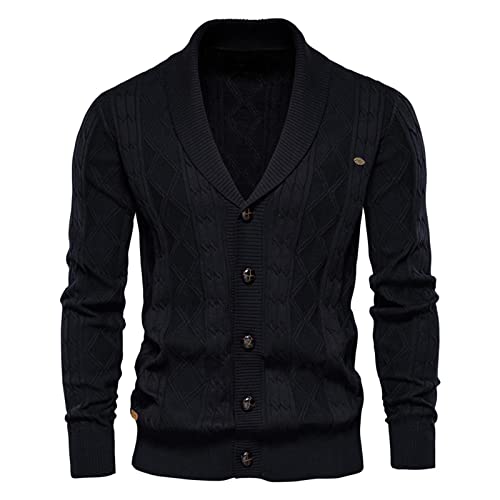 Strickjacke Herren Pullover V Ausschnitt Cardigan Winterjacke Klassischer Winter Warme Weiche Strickjacken Herren Dünn mit Knöpfe und Taschen für Männer(Black,3XL) von Generic