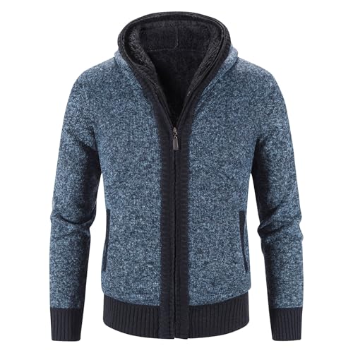 Strickjacke Herren Warm Gefüttert Sweatjacke mit Zipper Gestrickt Winterjacke Regular Fit Cardigan Große Größen Mantel Trachtenjacke Winter Kapuze Jacke Teddyfleece Wintermantel Bequeme Strickmantel von Generic