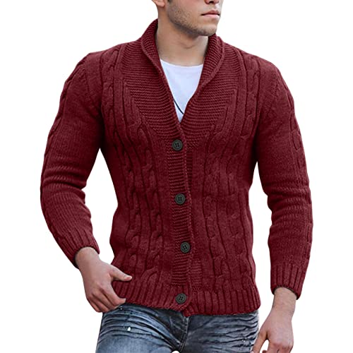 Strickjacke Herren Winter Cardigan mit Knöpfen - Strick Pullover Männer Dicke Strickjacken Warm Solid Sweatshirt ohne Kapuze Elegante Men's Cardigans Zopfmuster Janker für Herbst Freizeit von Generic