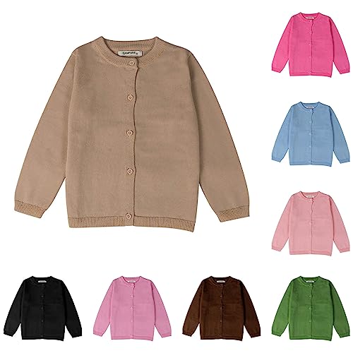 Strickjacke Kinder Mädchen Basic Baumwoll Strickpullover Langarm mit Knöpfen Pullover Cardigan Einfarbige Rundhals Pulli Jacke Warm Gestrickte (C-a, 4-5 Years) von Generic
