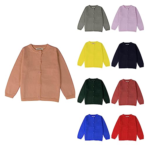 Strickjacke Kinder Mädchen Basic Baumwoll Strickpullover Langarm mit Knöpfen Pullover Cardigan Einfarbige Rundhals Pulli Jacke Warm Gestrickte (Purple-b, 4-5 Years) von Generic