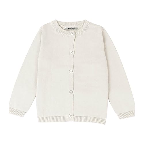 Strickjacke Kinder Mädchen Basic Baumwoll Strickpullover Langarm mit Knöpfen Pullover Cardigan Einfarbige Rundhals Pulli Jacke Warm Gestrickte (White-a, 12-18 Months) von Generic