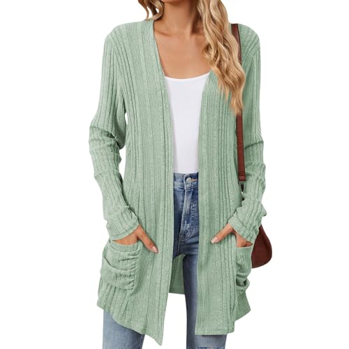 Strickjacke Lang Damen Strickjacke Damen Lang | Cardigan Mädchen Leichte Langarm Strickjacken Herbst Strickmantel mit Taschen Ohne Knöpfe M A Mint Green Strickjacke Lang Damen Strickjacke Damen Lang | Cardigan Mädchen Leichte Langarm Strickjacken Herbst Strickmantel mit Taschen Ohne Knöpfe M A Mint Green von Generic
