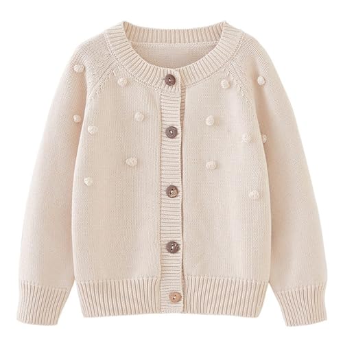 Strickjacke Mädchen Einfarbige Jacke Langarm Cardigan Kinder Outdoorjacke Jacken Leichte Dünn Atmungsaktiv Lässig Strickpullover Schmal Geschnittener Uniform-Cardigan-Pullover (Beige, 6-7 Years) von Generic