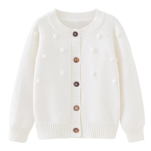 Strickjacke Mädchen Einfarbige Jacke Langarm Cardigan Kinder Outdoorjacke Jacken Leichte Dünn Atmungsaktiv Lässig Strickpullover Schmal Geschnittener Uniform-Cardigan-Pullover (White, 6-7 Years) von Generic