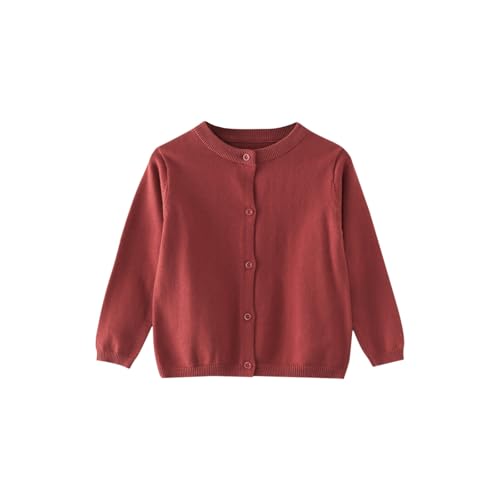 Strickjacke Mädchen Junge Langarm mit Knöpfen Pullover Cardigan Leichter Basic Fleece Strickpullover Einfarbige Rundhals Schuluniform Warme Gestrickte Jacke (Brick Red, 3-4 Years) von Generic