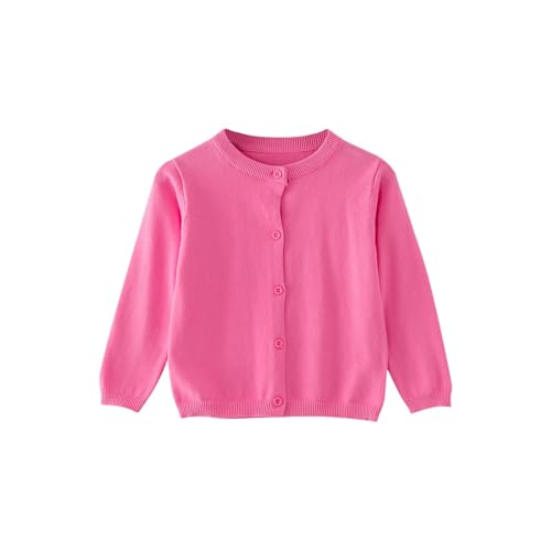 Strickjacke Mädchen Junge Langarm mit Knöpfen Pullover Cardigan Leichter Basic Fleece Strickpullover Einfarbige Rundhals Schuluniform Warme Gestrickte Jacke (Hot Pink, 5-6 Years) von Generic