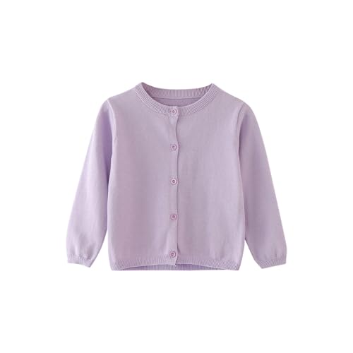 Strickjacke Mädchen Junge Langarm mit Knöpfen Pullover Cardigan Leichter Basic Fleece Strickpullover Einfarbige Rundhals Schuluniform Warme Gestrickte Jacke (Light Violet, 3-4 Years) von Generic