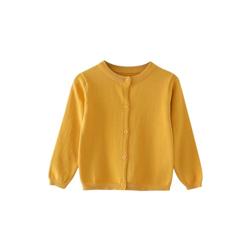 Strickjacke Mädchen Junge Langarm mit Knöpfen Pullover Cardigan Leichter Basic Fleece Strickpullover Einfarbige Rundhals Schuluniform Warme Gestrickte Jacke (Light Yellow, 7-8 Years) von Generic