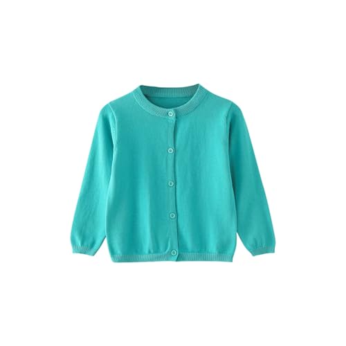 Strickjacke Mädchen Junge Langarm mit Knöpfen Pullover Cardigan Leichter Basic Fleece Strickpullover Einfarbige Rundhals Schuluniform Warme Gestrickte Jacke (Mint Green, 11-12 Years) von Generic