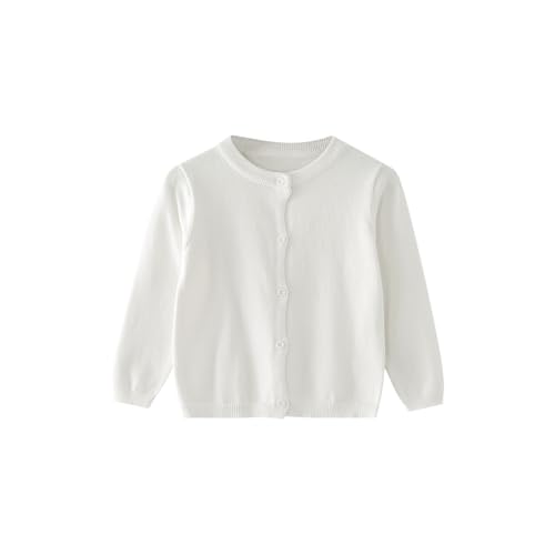 Strickjacke Mädchen Junge Langarm mit Knöpfen Pullover Cardigan Leichter Basic Fleece Strickpullover Einfarbige Rundhals Schuluniform Warme Gestrickte Jacke (White, 11-12 Years) von Generic